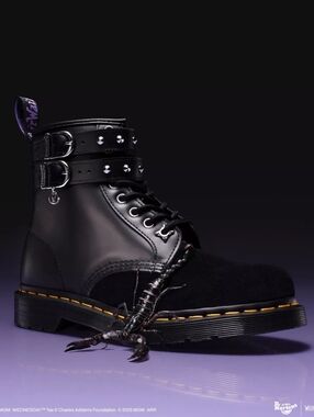 Dr. Martens Black Leather & Suede Buckle Combat Boot/wednesday/NWB